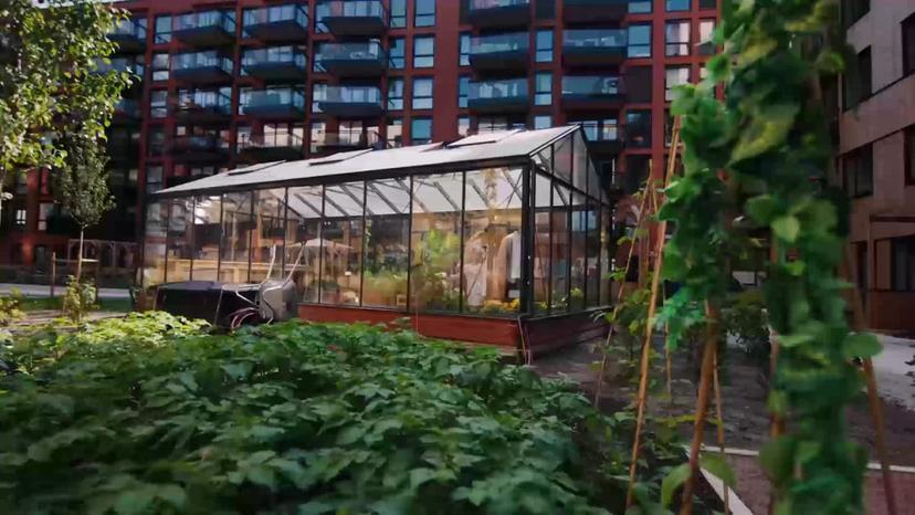 Videofilm som viser fram bakgården, leilighetene og menneskene som bor i prosjektet Løren botaniske